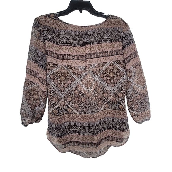 Size M Women's St. John's Bay lined Relaxed Stylish Blouse boho blouse brown - Picture 2 of 6